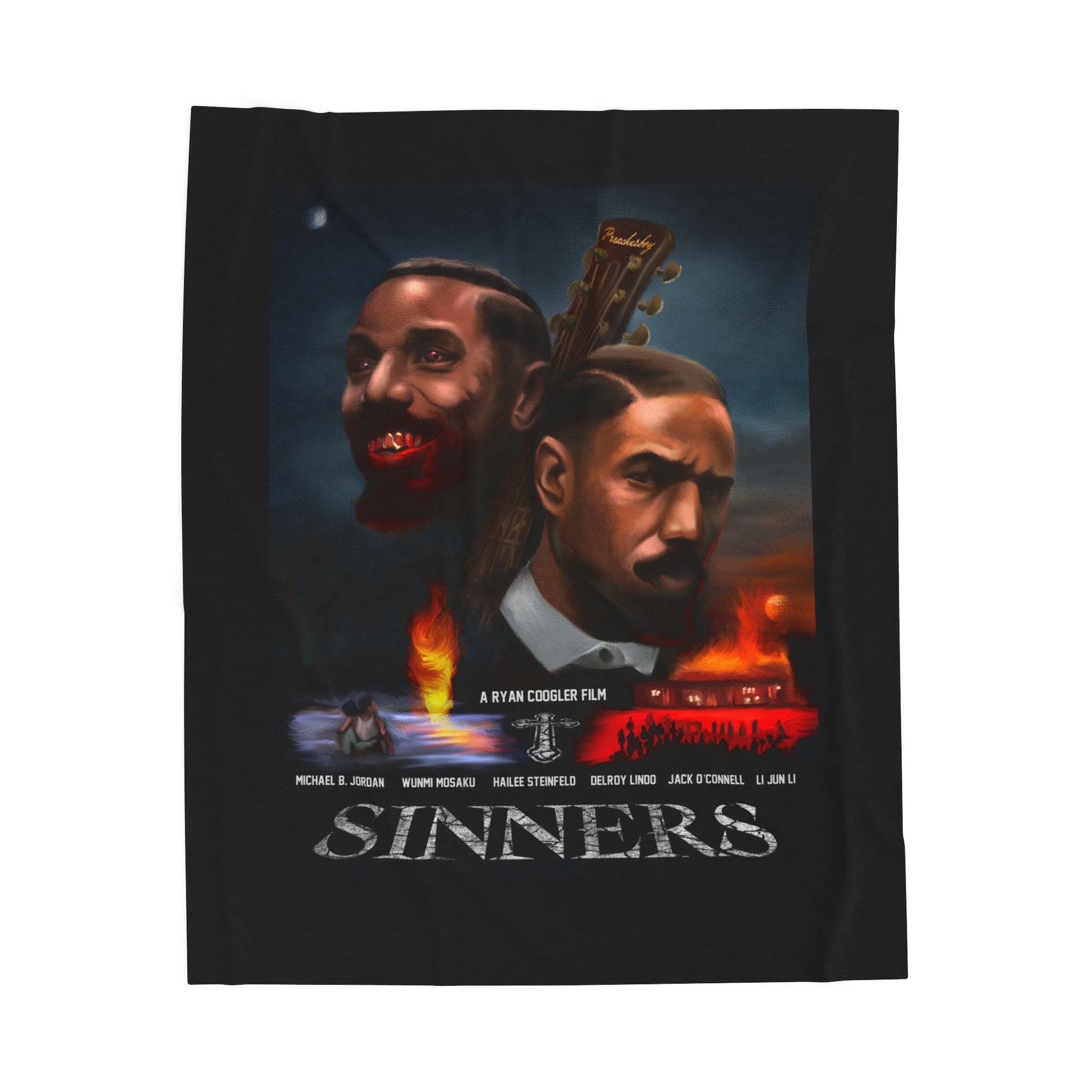 Sinners Movie Poster Velveteen Plush Blanket | Dark Horror Movie Artwork