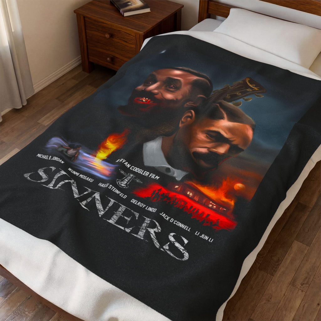 Sinners Movie Poster Velveteen Plush Blanket | Dark Horror Movie Artwork